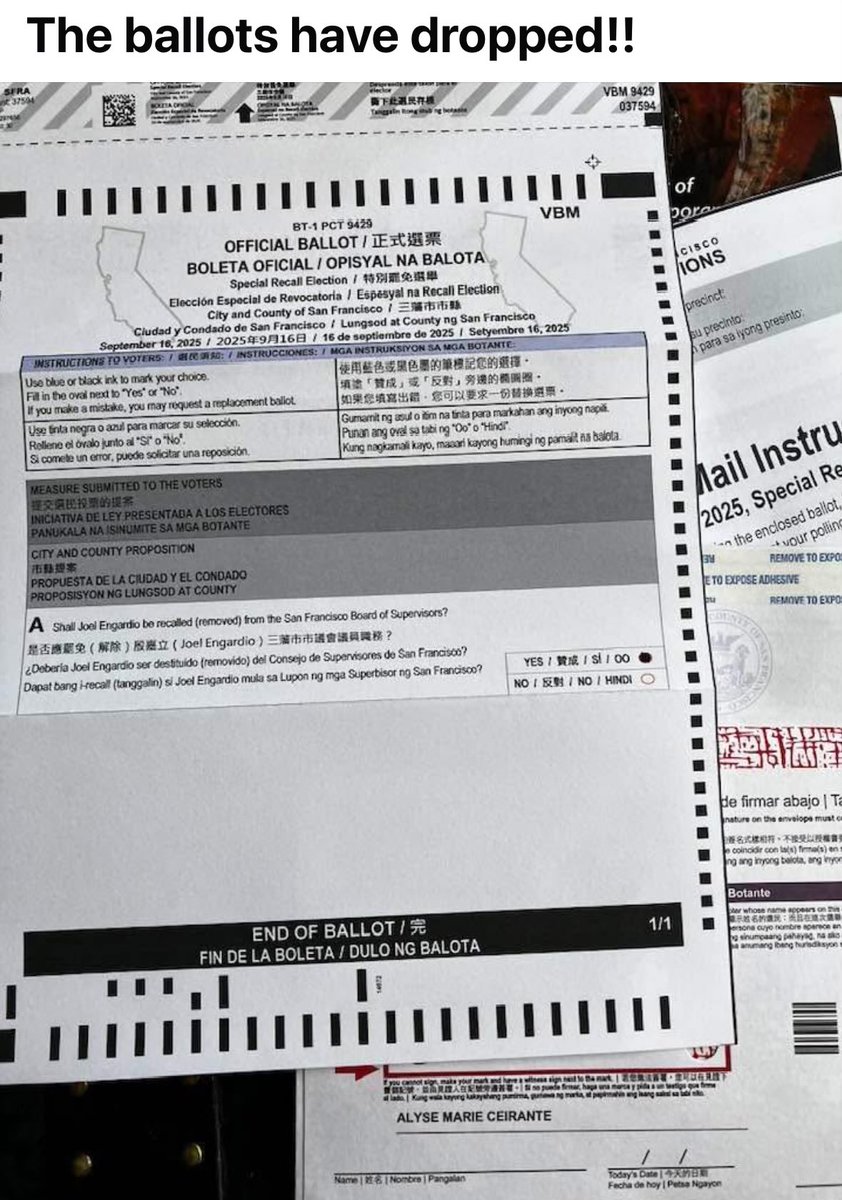 AT415 (@at415287548) on Twitter photo D4: ballots have dropped!
Get yours in ASAP!
Vote YES on A to recall <a href="/JoelEngardio/">Joel Engardio</a> and let SF elected officials know there are CONSEQUENCES to betraying your constituents. D4: ballots have dropped!
Get yours in ASAP!
Vote YES on A to recall <a href="/JoelEngardio/">Joel Engardio</a> and let SF elected officials know there are CONSEQUENCES to betraying your constituents.