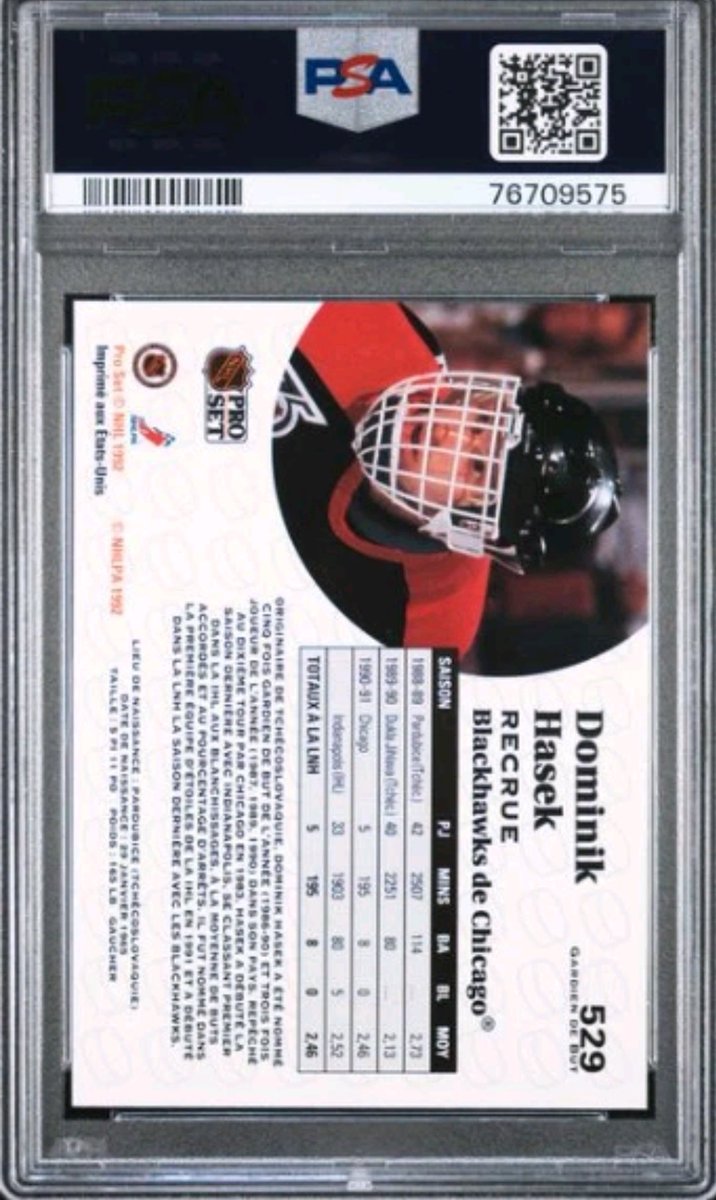 GradedLegends's tweet image. Dominik Hasek 1991 Pro Set French #529 Rookie RC PSA 10 Rare Population /25 

ebay.us/m/DOoIlp

#dominator #nhl #goat #goalie #hockey #LGRW #Detroit #redwings