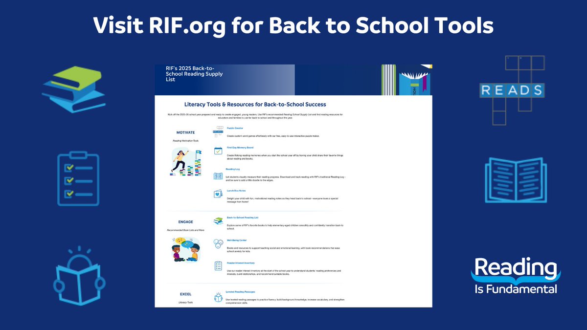 Reading Is Fundamental (@rifweb) on Twitter photo Kick off the 2025-26 school year prepared and ready to create a classroom (and home) of engaged, young readers with #RIF’s recommended Reading Supply List available now on #LiteracyCentral. Find 11 FREE helpful tools, visit RIF.org/supplylist. #ReadwithRIF #backtoschool Kick off the 2025-26 school year prepared and ready to create a classroom (and home) of engaged, young readers with #RIF’s recommended Reading Supply List available now on #LiteracyCentral. Find 11 FREE helpful tools, visit RIF.org/supplylist. #ReadwithRIF #backtoschool