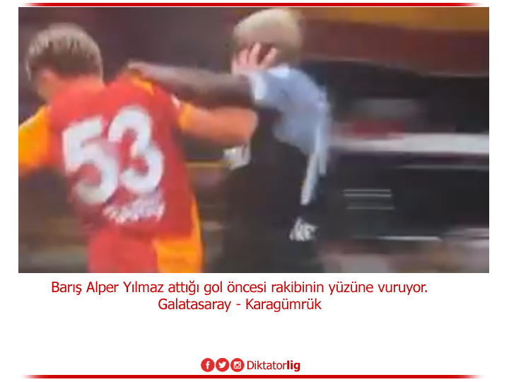 Diktatorlig's tweet photo. Barış Alper Yılmaz attığı gol öncesi rakibinin yüzüne vuruyor.   

Galatasaray - Karagümrük https://t.co/I7crTcbML3