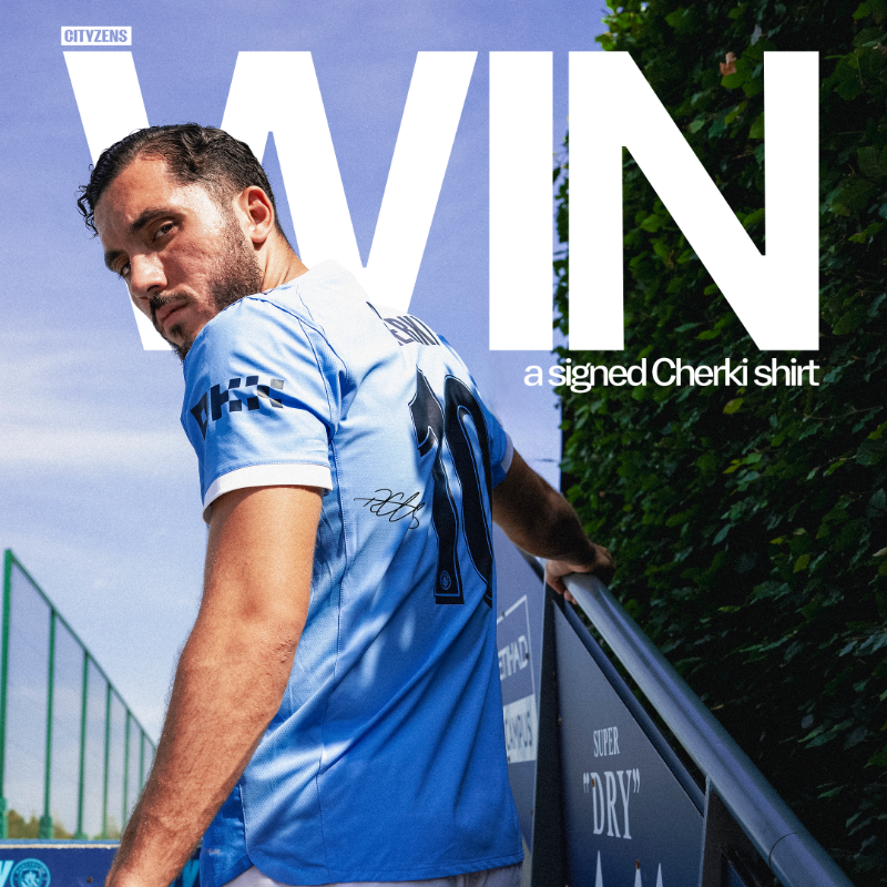 ManCity's tweet photo. Win a shirt signed by our new number 10, Rayan Cherki 🙌⤵️