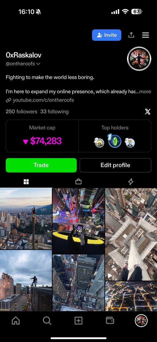 My Zora page looks really good now, will start soft shilling and invite people to join the platform and follow me via my Instagram accounts. 

Ontheroofs with 110k followers will be the first one for today. Will keep you updated.