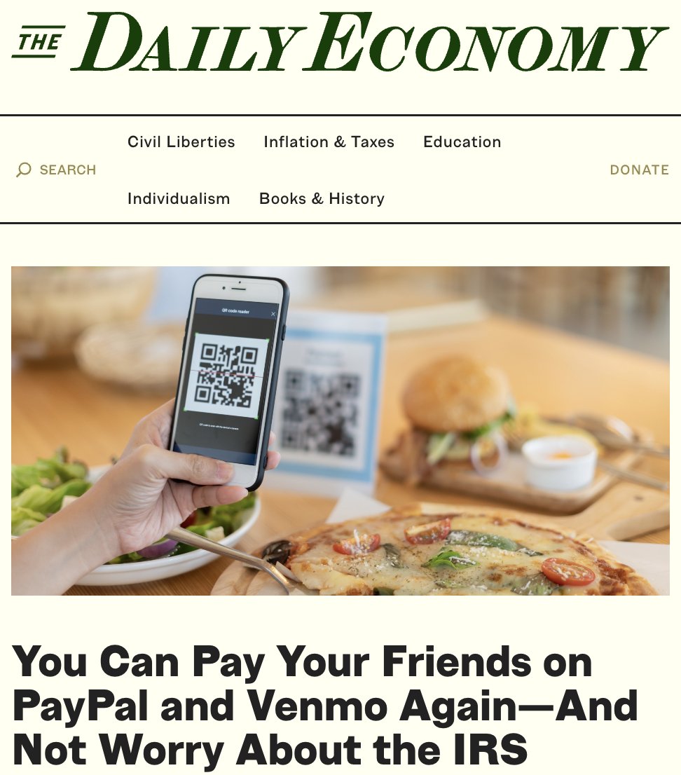 🧵1/ Weekly Wrap-Up

First, <a href="/mikeviola/">Mike</a> explains how the One Big Beautiful Bill ended Biden's $600 PayPal/Venmo IRS reporting threshold, restoring it to $20K, meaning no more tax paperwork for splitting dinner bills: thedailyeconomy.org/article/600-re…