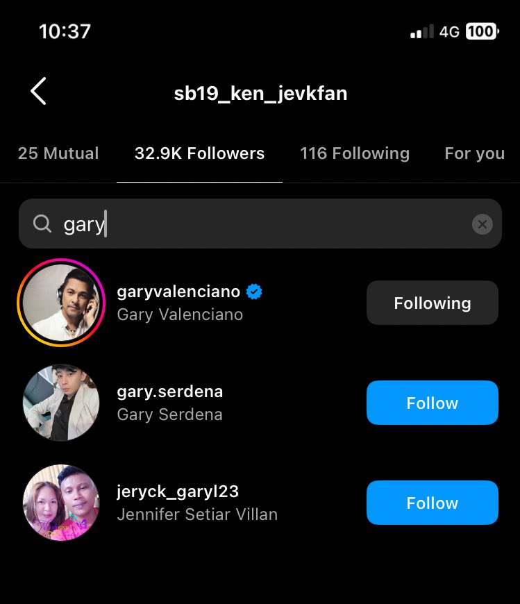 Wow naka-Follow pala si Sir Gary V sa fan ni Ken. Deymm! 

Ig fan acct: sb19_ken_jevkfan
