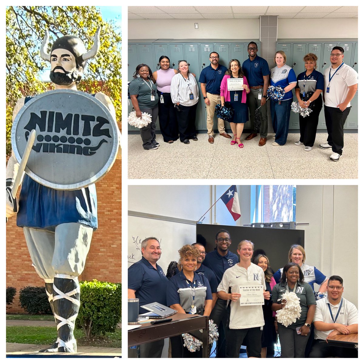 A big Shout Out to <a href="/CoachUlferts/">Coach Noah Ulferts</a> &amp; <a href="/LucindaAtNimitz/">Lucinda Gonzalez</a> on being named the <a href="/NimitzVikings/">Nimitz High School</a> teacher &amp; staffer of the week 🩶💙⚓️