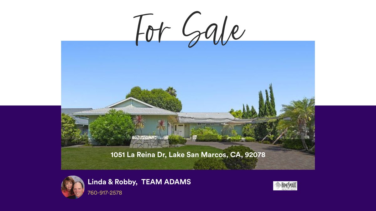 ASureSale's tweet photo. 🛌 2 🛀 2 🚘 2
📍 1051 La Reina Dr, Lake San Marcos, CA, 92078

My latest listing on RateMyAgent.
DRE 01479087 
https://t.co/0DHCWAZ9Zd

...
#ratemyagent #realestate  #TeamAdams #ASureSale #lakesanmarcos #sanmarcosca  #homesmartrealtywest #NorthCountySanDiegoHomes... https://t.co/r0cbJwAjEC