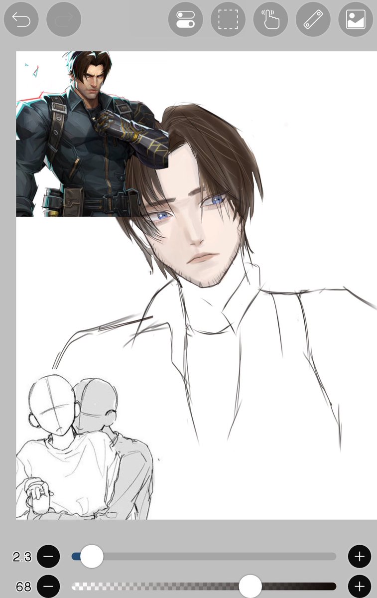 #stucky #buckybarnes #SteveRogers #marvel #MarvelRivals #art WIP, This pose is so cute that I want to draw Stucky based on it