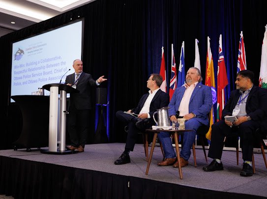 CAPG_ACGP's tweet photo. Session 3:

Win-Win:  Building a collaborative, respectful relationship between the Board, Chief of Police, and Police Association with Ottawa Police Service Chief Eric Stubbs, Ottawa Police Service Board Chair Salim Fakirani, and Ottawa Police Association President Matt Cox.

#CAPGVictoria2025