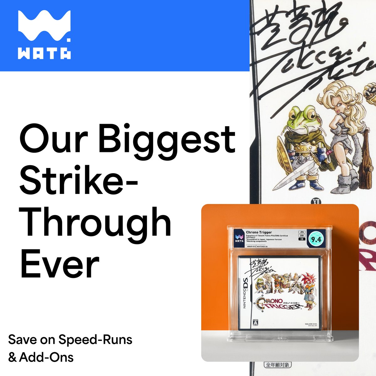 Boot up for our biggest-ever Strikethrough Special, featuring savings of 30-75% on authentication, grading, and add-on services (Prototypes excluded).

★ Speed-Run Submissions: $59.99
★ CIB Plus: $19.99
★ Light Cleaning: FREE
★ Post-Grade Photos: $4.99

Get started at