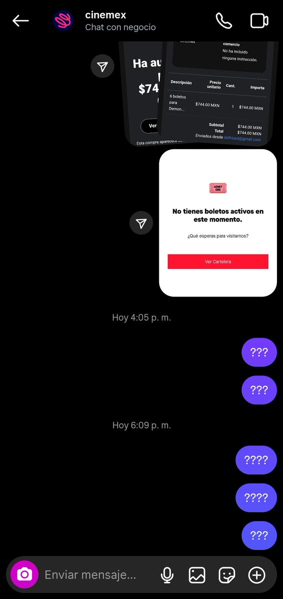 ZaulPinto's tweet photo. @Cinemex compré 6 boletos para ver Demon Slayer en explanada Puebla. Se realizó el cobro pero no me dieron los boletos 😡
Me enviaron mensaje por messenger a las 12:24 y por Instagram a la 1:42 les di toda la información correspondiente pero ya no me responden los mensajes 😡 https://t.co/DrrNe1FNzy