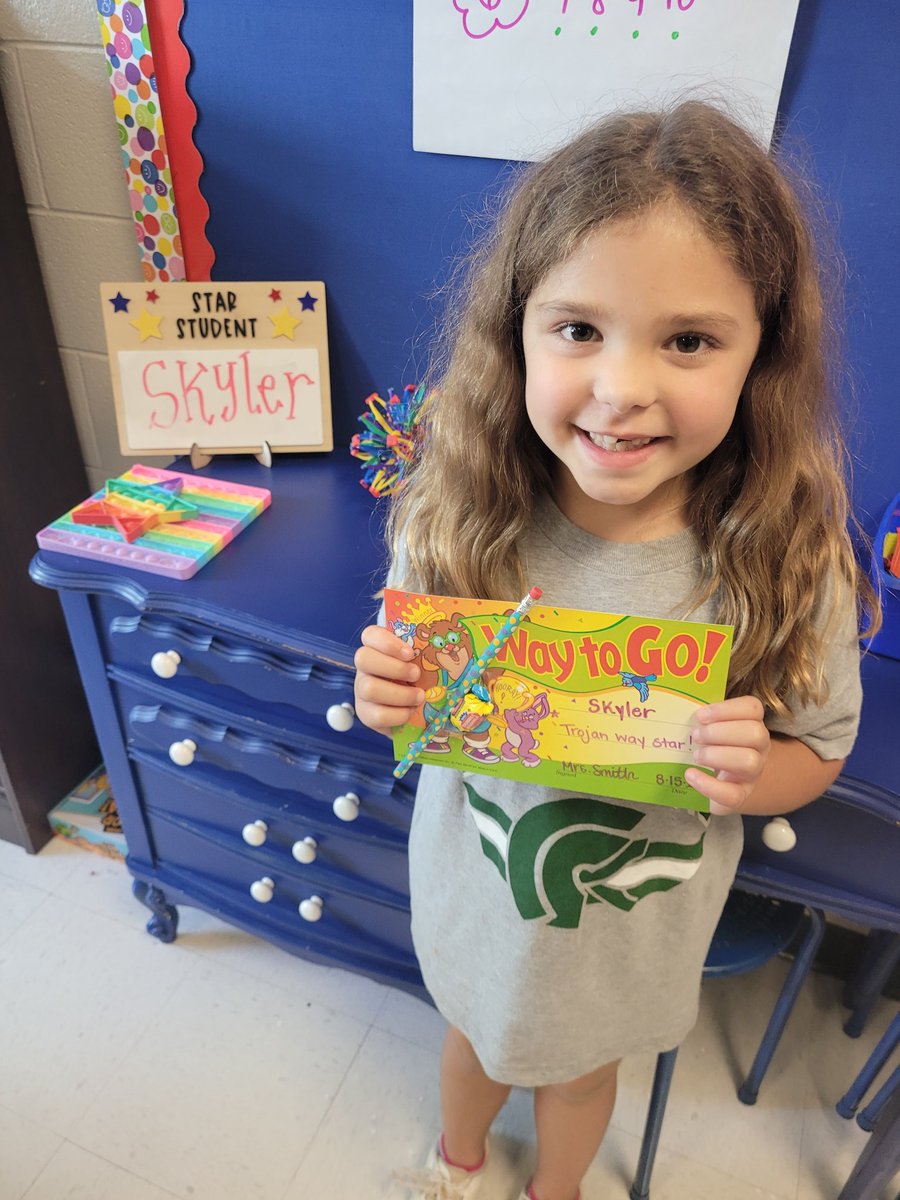 smith1st's tweet photo. Another superstar! She shines each day showing the Trojan Way! 🌟 🤩 #mvesgainesville #firstgraderocks https://t.co/Zz3VfbT4uX