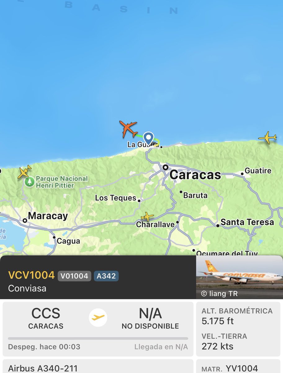 Ojo a esto. 21:20hs acaba de salir el avión presidencial del régimen con destino desconocido. Según <a href="/Arr3ch0/">𝘼𝙧𝙧𝙚𝙘𝙝𝙤</a> tiene destino NICARAGUA. La matrícula corresponde a un vuelo presidencial y aparentemente estaría Maduro allí. Atentos. #GeneraciónIndependencia #SomosLegion