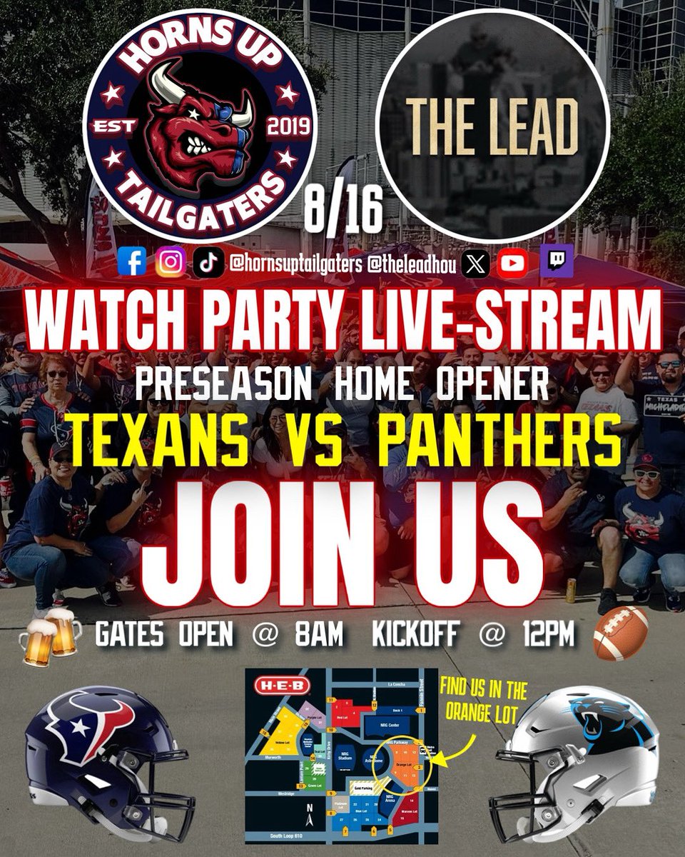 Tailgating tomorrow?? Come through the orange lot with Horns Up Tailgaters and myself!! Plenty of food, alcohol, and Texans fans SWARMING!!!! 😎🤘🔥