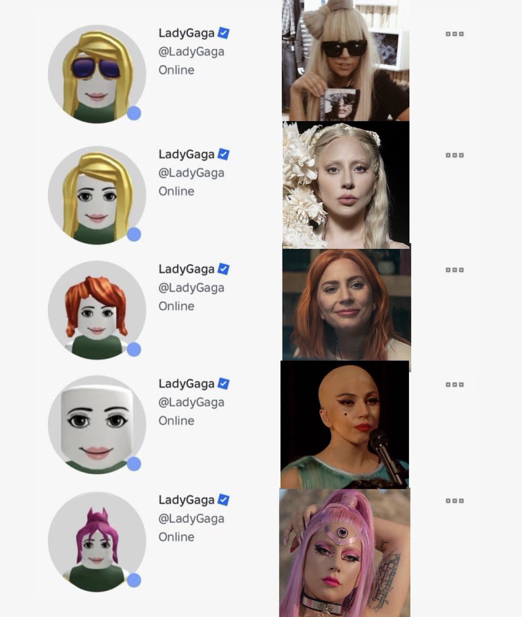 lady gaga represents some of her iconic eras on Roblox.
