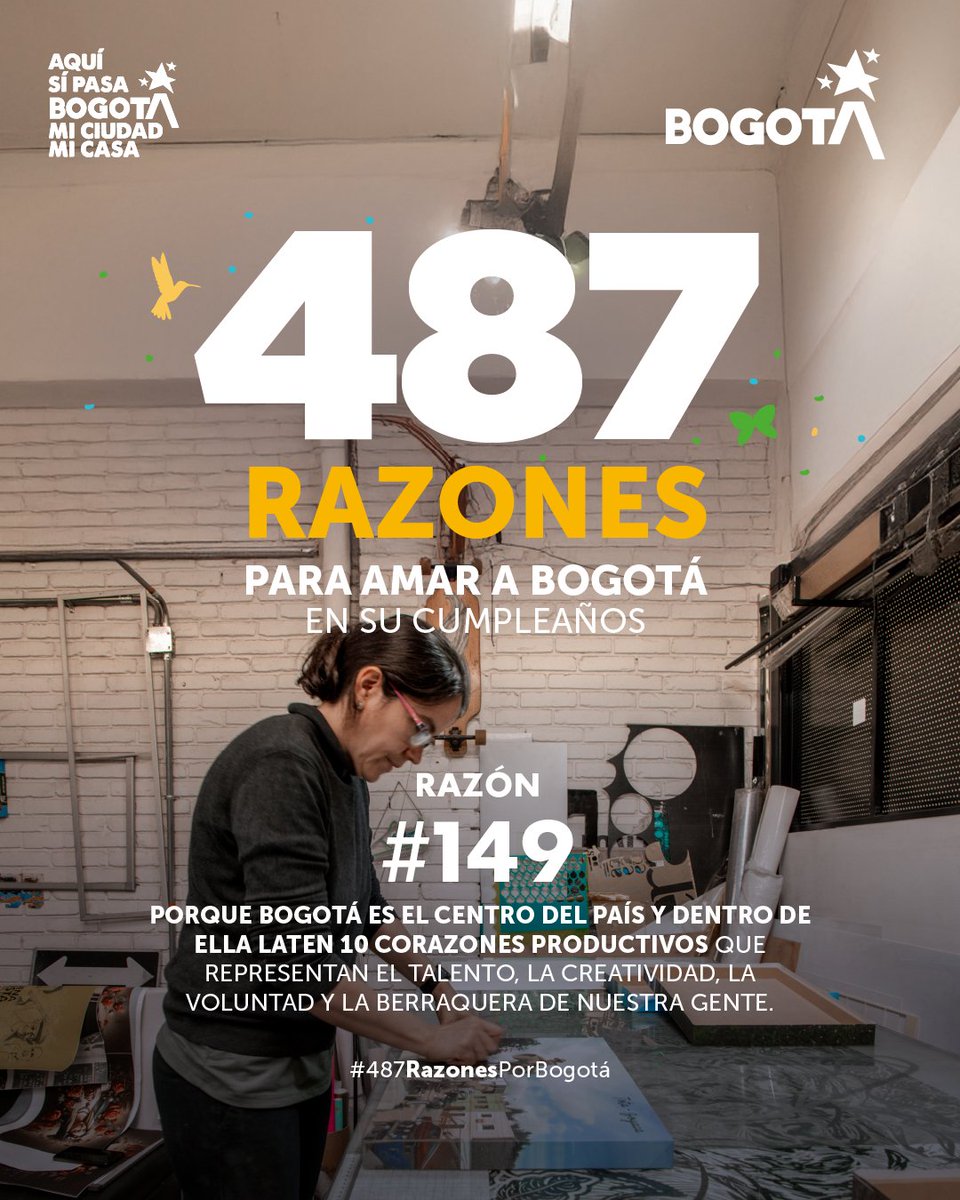 Tenemos #487RazonesPorBogotá, y la razón #149 late fuerte: 💓
Contamos con 10 Corazones Productivos, territorios donde se vive, se crea, se trabaja y se innova. 👞🍲 Desde el Restrepo hasta Usaquén, aquí se mueve la economía y el talento que impulsa
