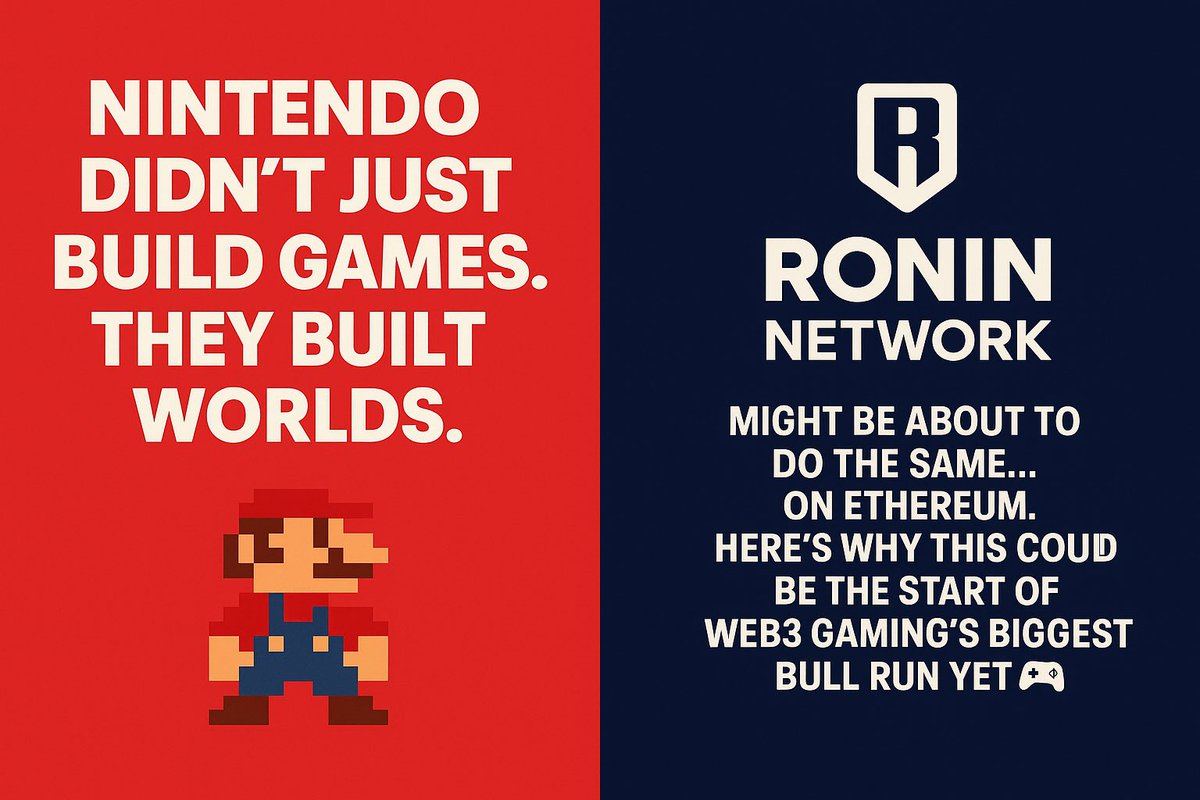 Nintendo didn’t just build games.
They built worlds.

Ronin Network might be about to do the same… on Ethereum.

Here’s why this could kick off Web3 gaming’s next bull run 👇🎮

🧵