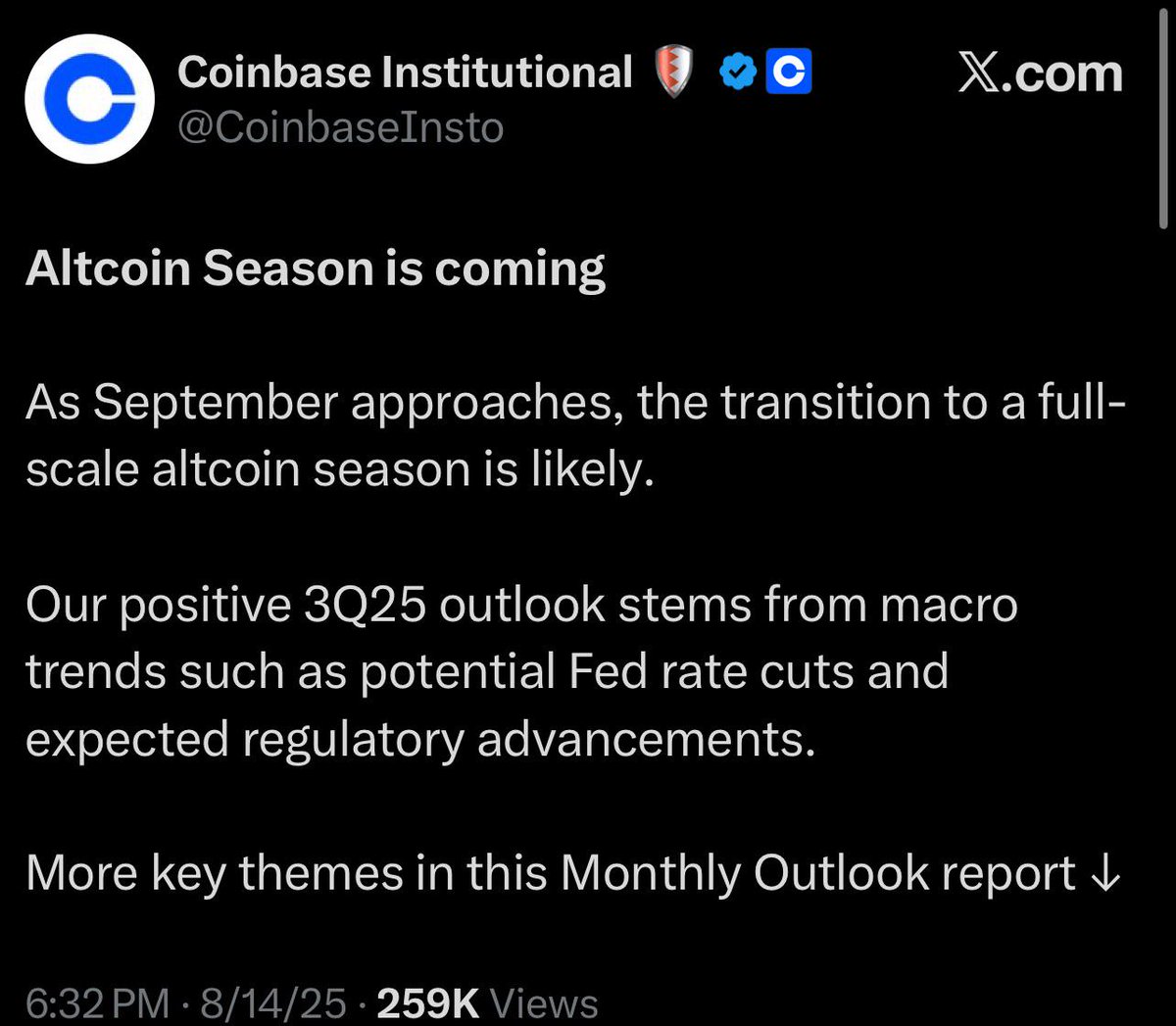 Coinbase says Altcoin Season is coming 🚀