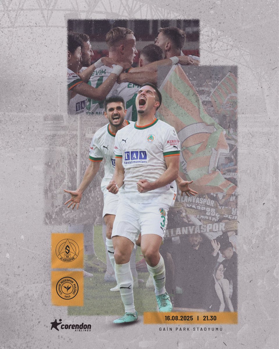 📢 Maç Günü
🕘 21.30
🆚 Çaykur Rizespor
📍 Alanya Oba Stadyumu
📺 beIN SPORTS 2
 
#CorendonAlanyaspor | #ALYvÇRS