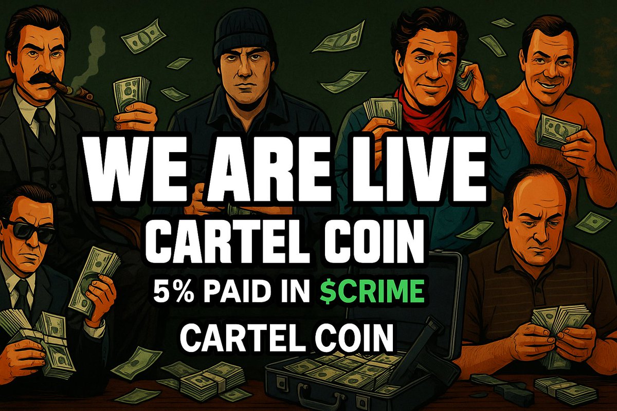 The Cartel has opened its books.
Earn your cut in $CRIME just by holding.

CA: 5JWHYftC77JDVMhVHhZPmY1HKzy5VqkgwLobEmKxPUer
 dexscreener.com/solana/5JWHYft…
