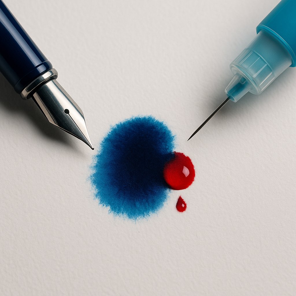 MahmoudCharrief's tweet photo. Not all pens write words… 
some write your heartbeat.

One pen gives me worlds to live in.
The other gives me life to keep creating.
Each refills the other’s ink.
Take one away… and the man fades.

#Insulin #PassionForWork #LifeInInk https://t.co/ER0Ddrn4oQ
