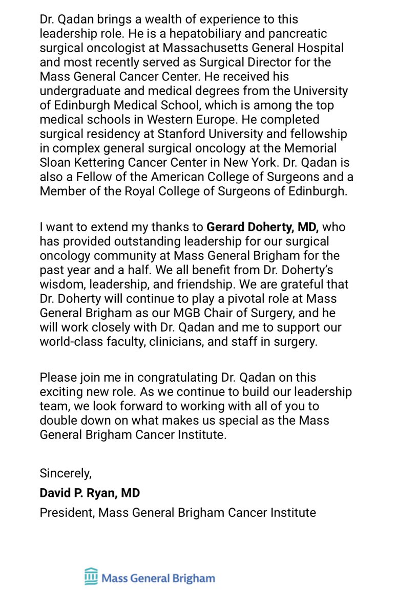 Rajshri (Mainthia) Gartland (@rmgartlandmd) on Twitter photo Great surgeon, mentor and leader who will be a transformative surgeon-in-chief for the MGB cancer institute. Congrats <a href="/motazqadan/">Motaz Qadan, MD, PhD</a> ! Great surgeon, mentor and leader who will be a transformative surgeon-in-chief for the MGB cancer institute. Congrats <a href="/motazqadan/">Motaz Qadan, MD, PhD</a> !