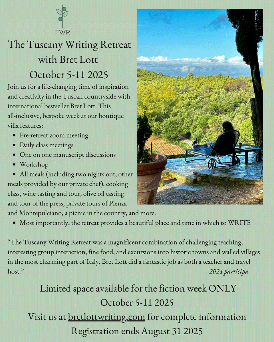 newpages's tweet image. Limited space remaining for the October 2025 Tuscany Writing Retreat in fiction with Bret Lott! Enjoy daily class meetings, one-on-one manuscript discussions, workshop, tasting tours, &amp;amp; a gorgeous space to write.

#writers #fiction #writingretreat newpages.com/blog/events/20…