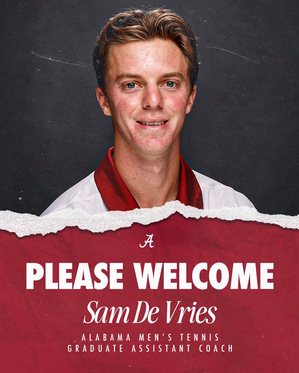 Join us in welcoming 2025 UC Davis graduate and two-time captain for the Aggies Sam De Vries!! 

The Irvine, Calif., native was also a ITA Scholar-Athlete and three-time Big West Honor Roll honoree 💪

#RollTide