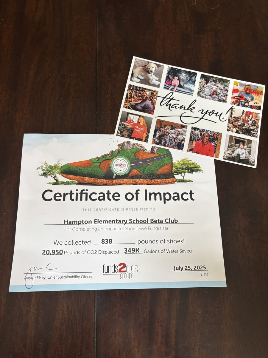 Shoutout to our HES Beta Club and our Hornets for collecting 838 pounds of shoes to make a global impact in communities around the world! #HamptonProud #Winningforkids <a href="/HES_HCS/">Hampton Elementary School</a> <a href="/nationalbeta/">National Beta</a> <a href="/michellewil2/">Michelle Williams</a> <a href="/mrsj_cohen/">Mrs. Janae' Cohen, Ed. S.</a> <a href="/missasu98/">Joycelyn Jackson</a> <a href="/HenryCountyBOE/">Henry County Schools</a> <a href="/funds2orgs/">Funds2Orgs</a>