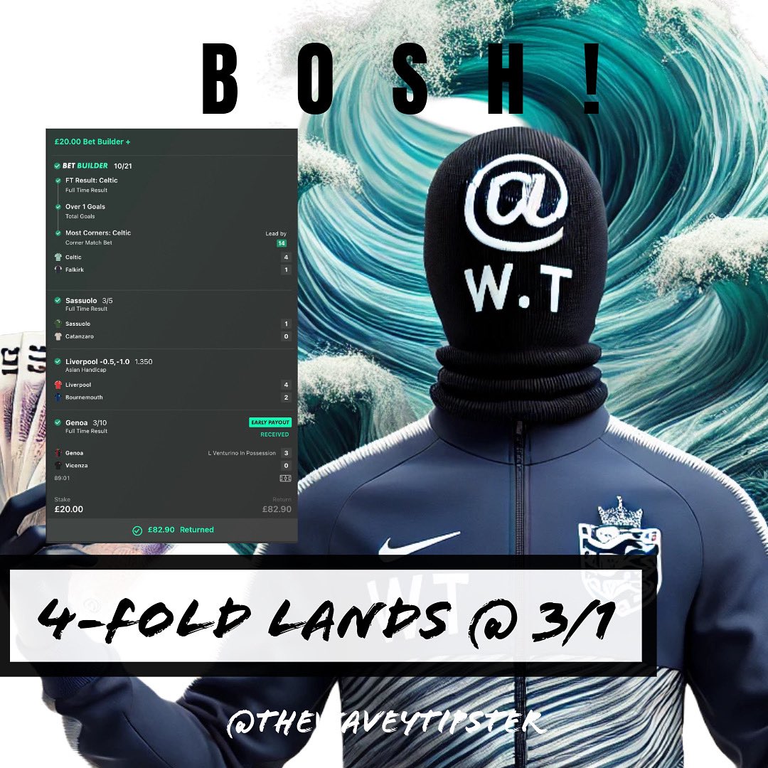 Thewaveytipster's tweet photo. 4-fold LANDS @ 3/1 ⚽️ 

DM to join📱🌊 

#betting #footballtips https://t.co/uFZDSpAzA5
