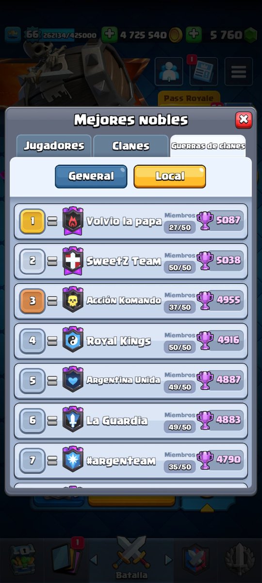 #ClashRoyale 
#VLP 
#GuerradeClanes 
Por 9° mes (casi) consecutivo en top#1 de Argentina. 
Los mejores guerreros ⚔️ 💣🔥
Una gran familia dónde hay mucho respeto 😉❤️😊
GRACIAS TOTALES POR EL ESFUERZO Y EL COMPROMISO. 
familia VLP