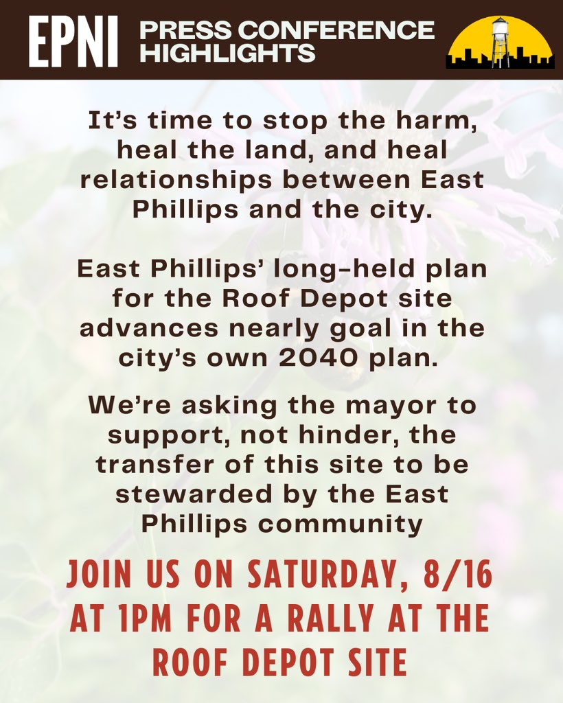 epni_urbanfarm's tweet photo. This project was and will continue to be shaped by our neighbor’s needs. It also advances countless city initiatives, from urban ag to small business support.

Join us 8/16 to hear more about the partners, grants and challenges relating to the purchase of the Roof Depot site! https://t.co/z5wZGMQ1zq
