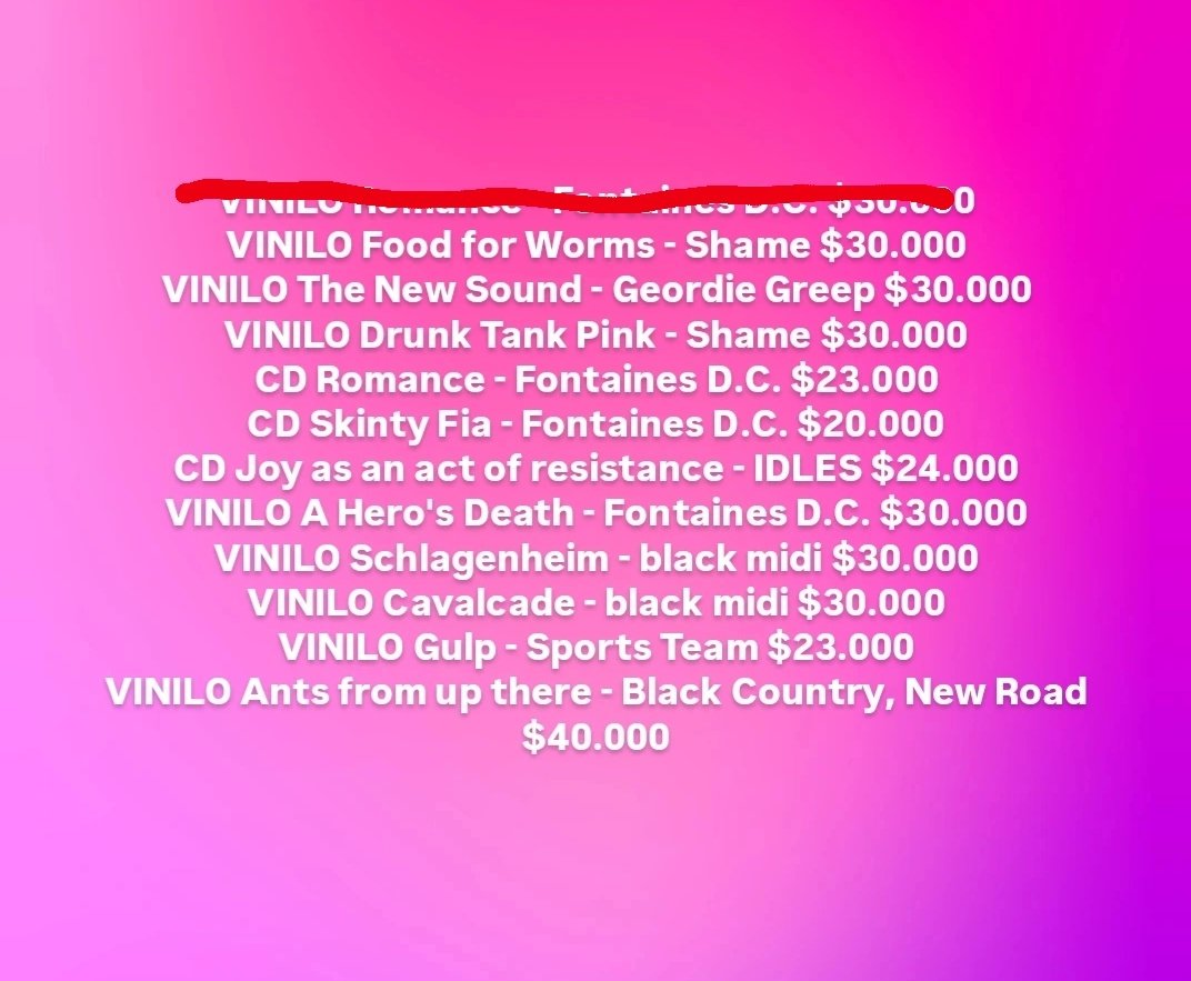 Gente estoy vendiendo mis discos Asi Sobrevivo ajsjdjd acá están los títulos disponibles. Todos muy nuevos prácticamente sin uso

Si les interesa posta alguno comenten así arreglamos por DM como se los paso por CABA :)