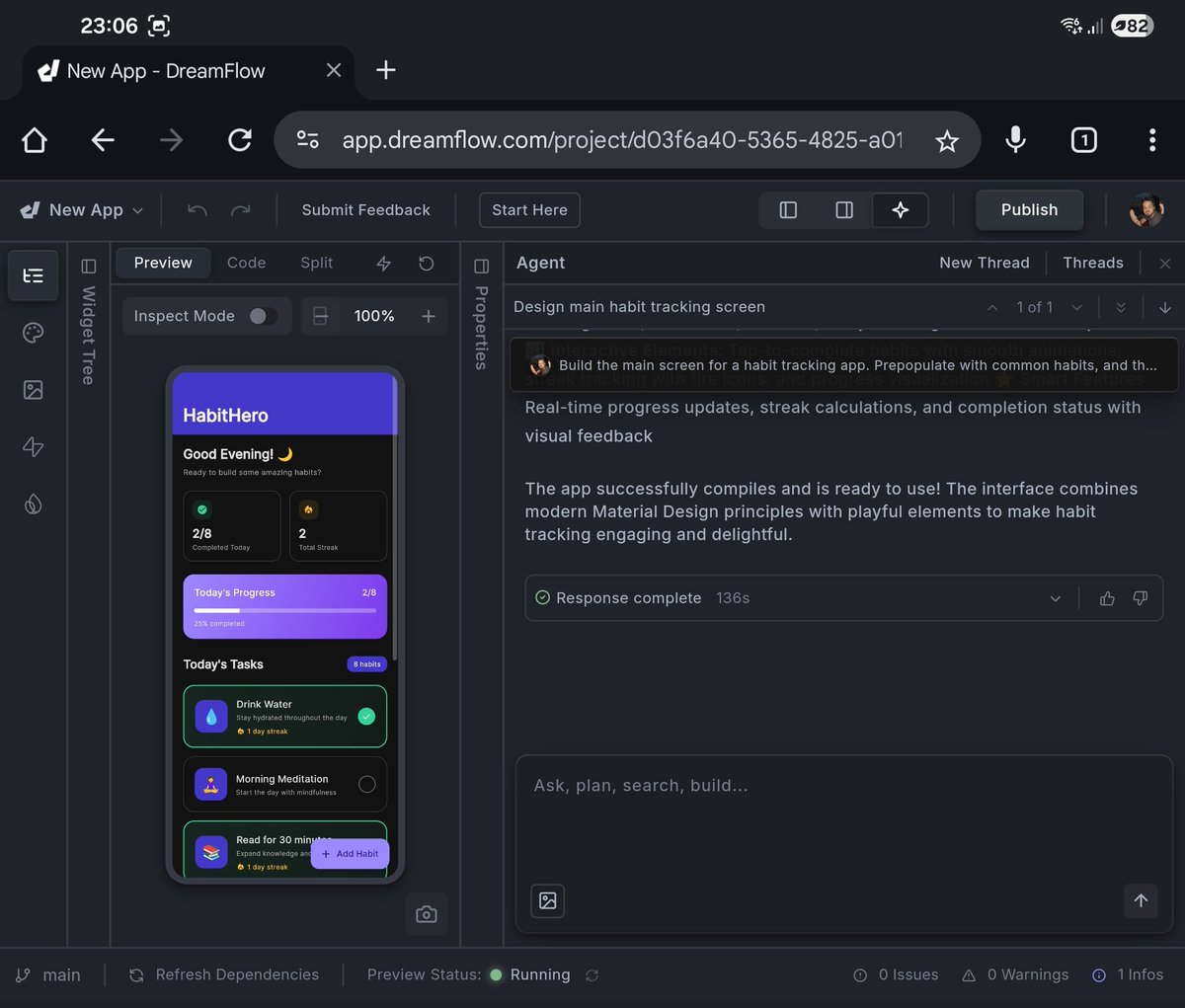 Carlo_log's tweet image. Wow. @DreamflowApp works really good. 
With a simple prompt I&apos;ve obtained a well coded feature with a whimsical UI. 
I want to experiment more with it and understand how it works with architecture and good practices.