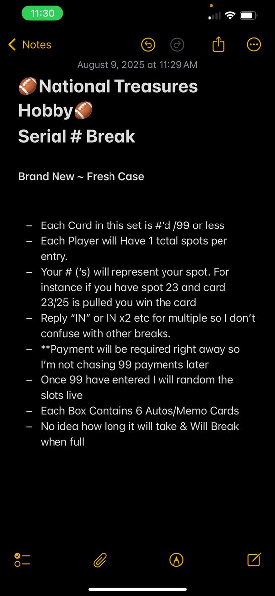 Budget_BreaksStl (@djschrum2) on Twitter photo 35% Full
Box #2
🏈National Treasures Hobby🏈
Serial # Break
6 Auto’s/Memo Cards
$25 Per Random Serial #
Reply “IN” or “IN x2” for multiple etc
<a href="/Hobby_Connect/">Hobby Connection(Colton)</a>
<a href="/HobbyConnector/">The Hobby Connector ™</a>
<a href="/sports_sell/">@SPORTS_SΞLL</a> 35% Full
Box #2
🏈National Treasures Hobby🏈
Serial # Break
6 Auto’s/Memo Cards
$25 Per Random Serial #
Reply “IN” or “IN x2” for multiple etc
<a href="/Hobby_Connect/">Hobby Connection(Colton)</a>
<a href="/HobbyConnector/">The Hobby Connector ™</a>
<a href="/sports_sell/">@SPORTS_SΞLL</a>