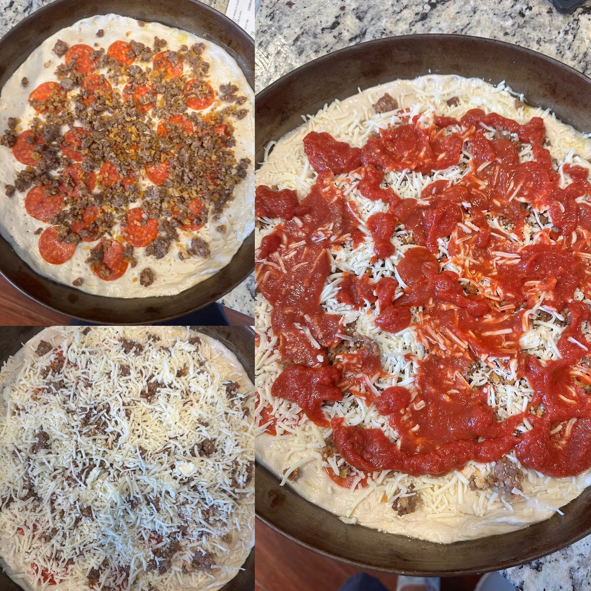 Trying making an upside down pizza toppings first than cheese than sauce be back in a few with the results