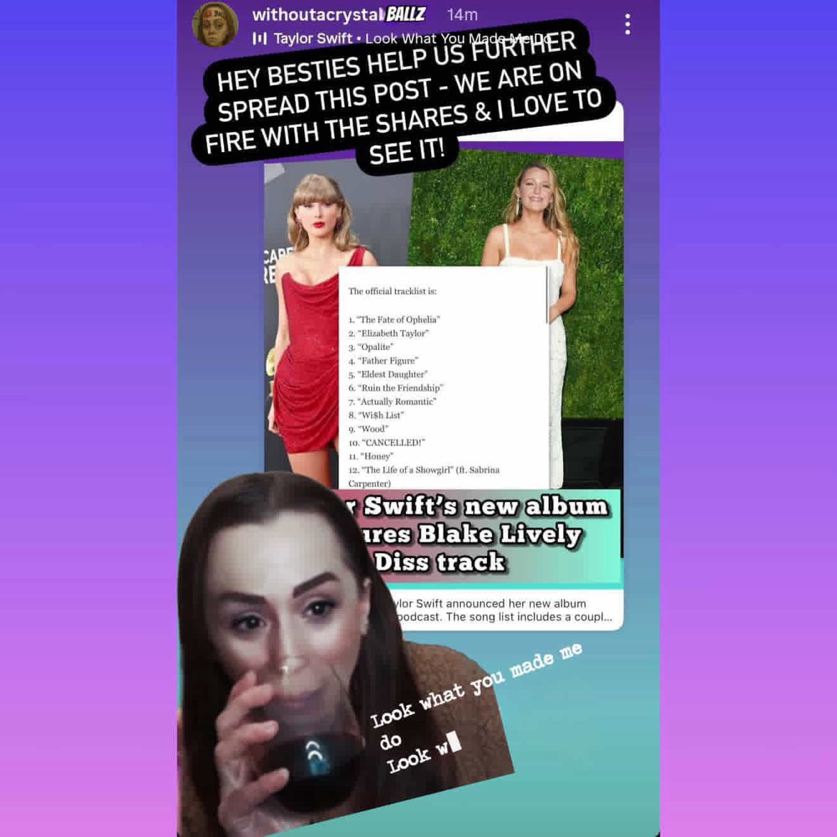 with_ballz's tweet photo. #katiejoy continues what I believe, is an attempt to get Swifties to attack Blake Lively.
Look what you made me do - fixed it
The hashtags 🫣 https://t.co/xPqWtemTKV