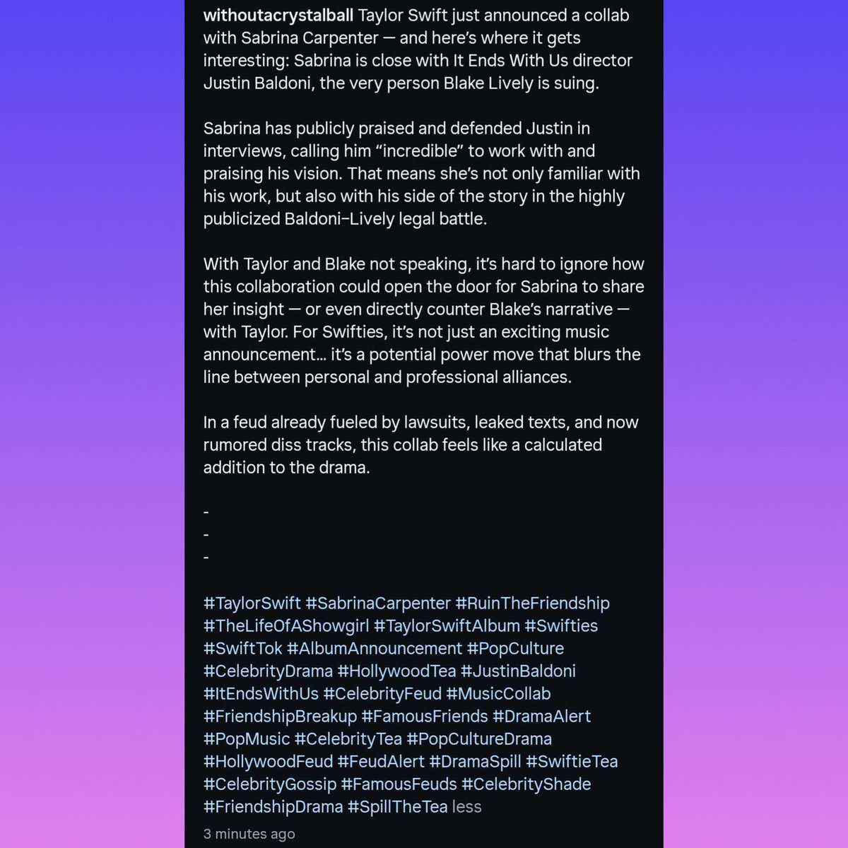with_ballz's tweet photo. #katiejoy continues what I believe, is an attempt to get Swifties to attack Blake Lively.
Look what you made me do - fixed it
The hashtags 🫣 https://t.co/xPqWtemTKV