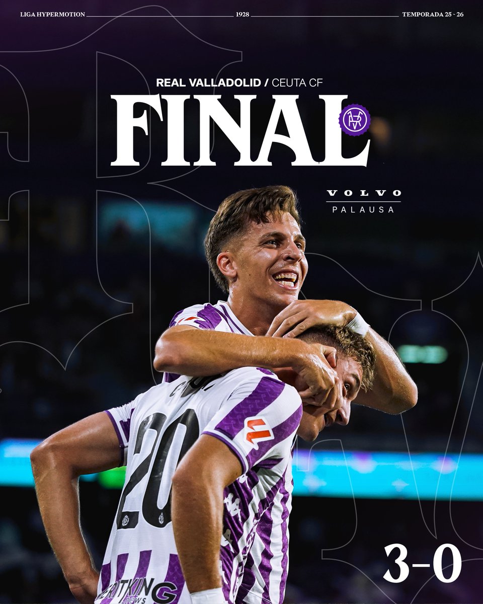 ⎾3✕0⏋  ▪  FINAL DEL PARTIDO
Primer partido. Primera victoria. Primer +3.
Y en Zorrilla con todos vosotros. Inmejorable.

#RealValladolidADCeutaFC   <a href="/VolvoPalausa/">Volvo Car Palausa Valladolid</a>