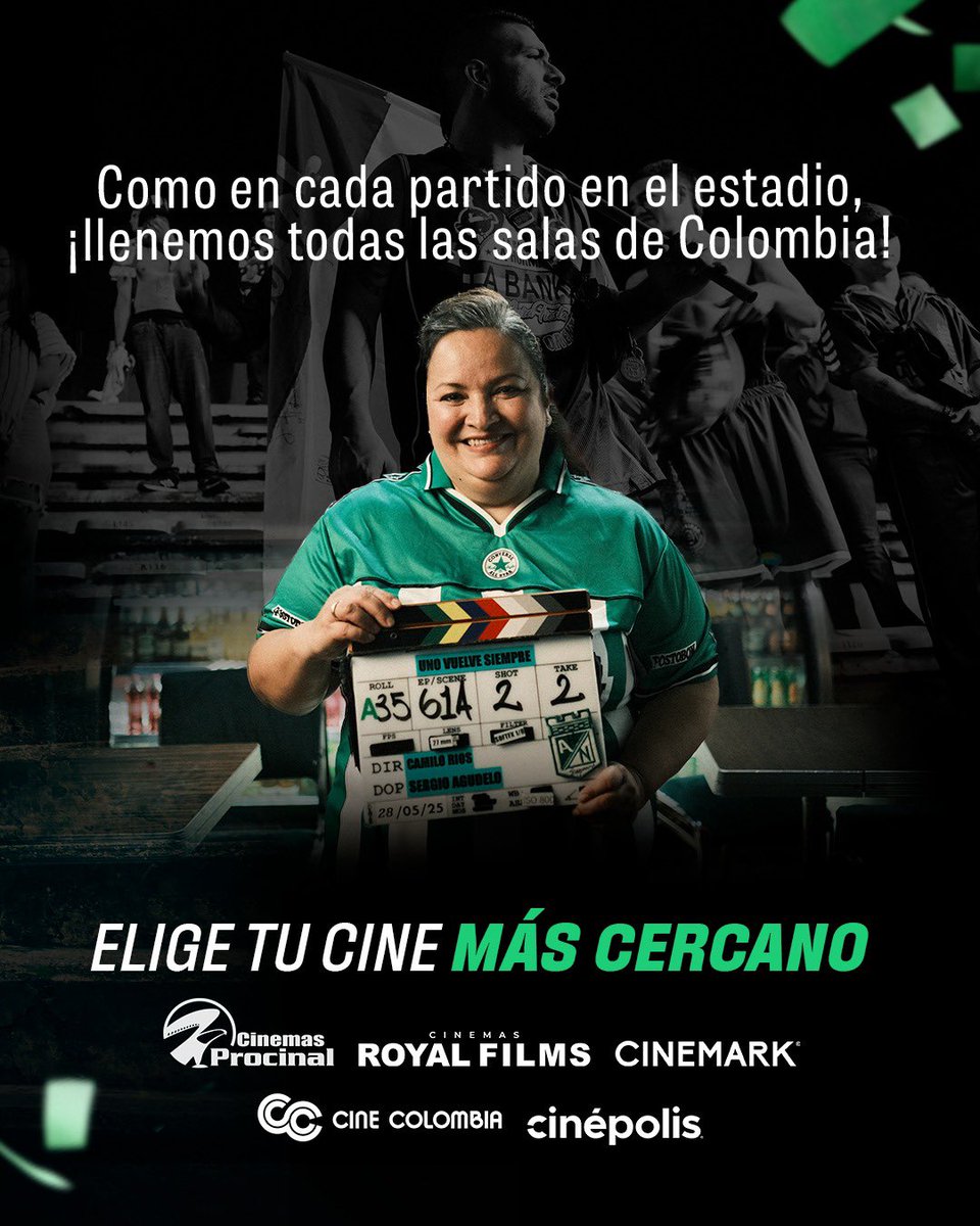 nacionaloficial's tweet photo. Cómo siempre: Nacional haciendo historia 👏💚

Haz parte de este gran momento, en tu cine favorito, con #UnoVuelveSiempre 🎬 https://t.co/NwUG1o8fI5