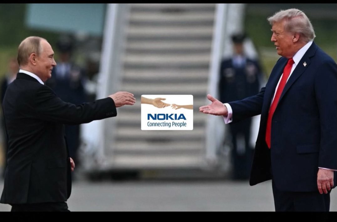 elmacielma's tweet photo. USA President Trump and Russian leader  Putin are holding high-stakes talks on the Ukraine war in Alaska. 
And this photo reminds me… #nokiaconnectingpeople 🤝👇🏻 https://t.co/ymbWLM3tk9