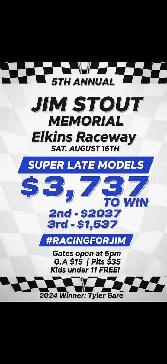 We will be at Elkins Raceway tomorrow to try to defend our 2024 Jim Stout Memorial win from a year ago.