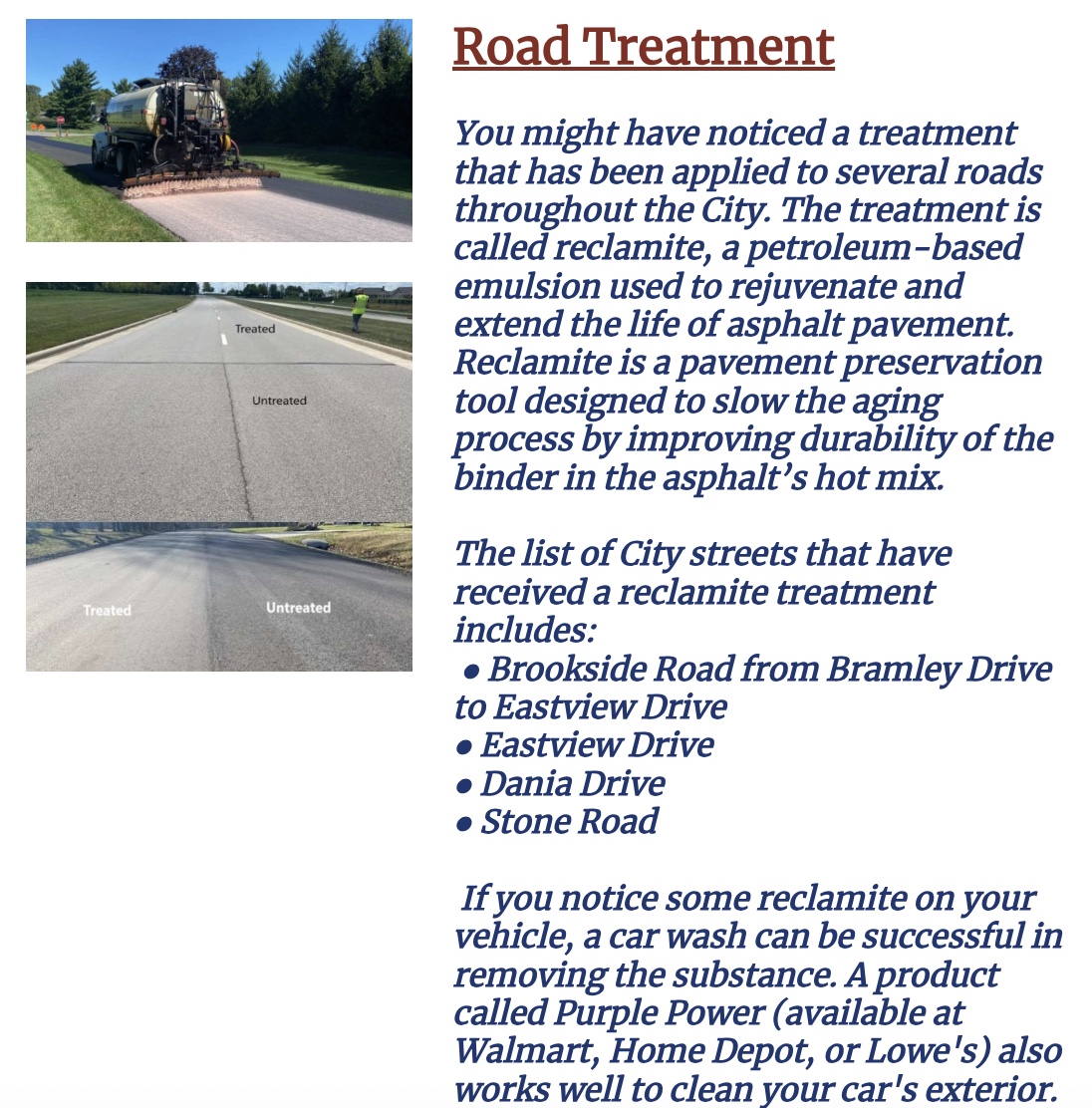 CIty of Independence is applying road treatment to help our roads last longer and perform better. See graphic below for details.