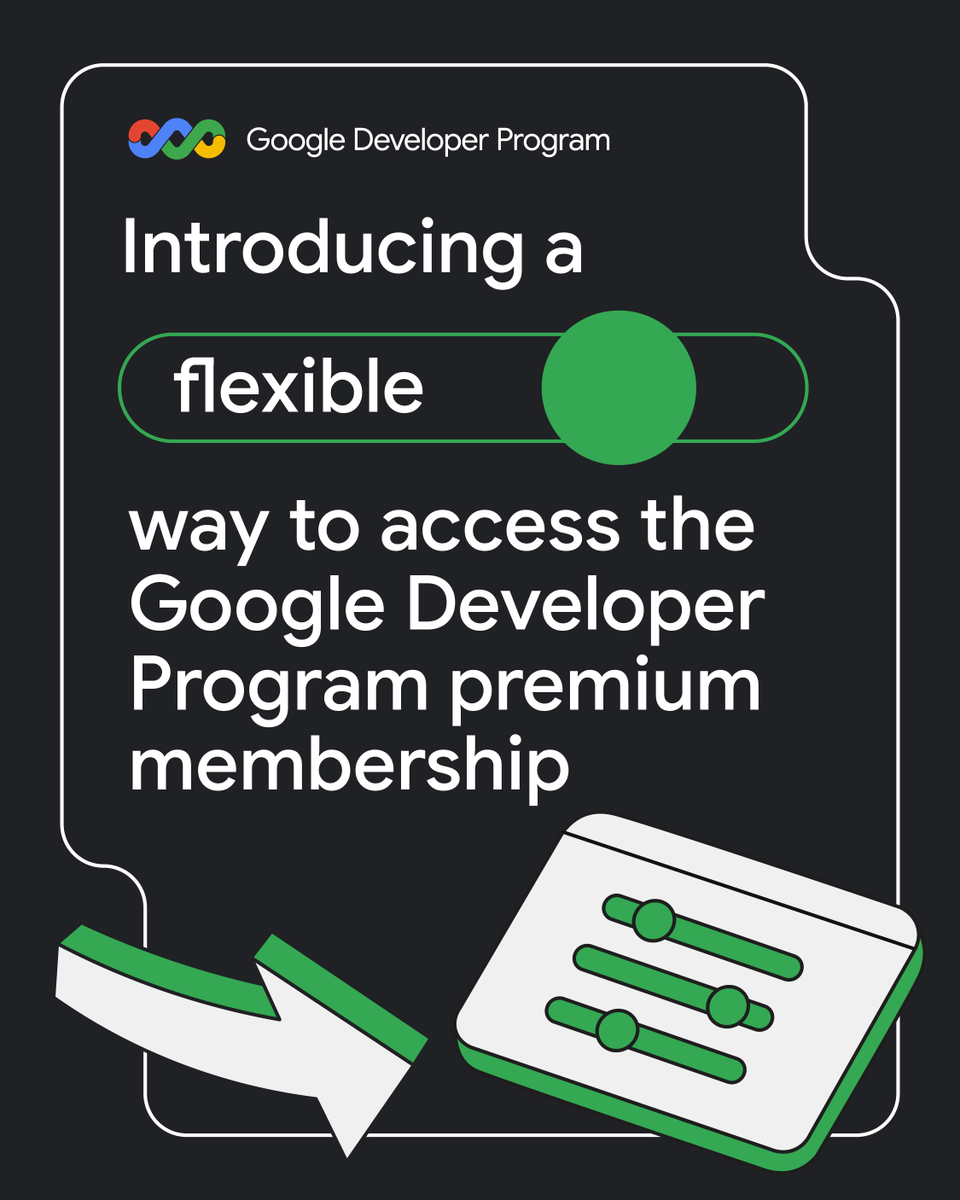googledevs's tweet image. There&apos;s a new monthly option to access the #GoogleDeveloperProgram premium membership. 🔑 Unlock the breadth of Google’s developer tools, connect with the community, and grow your skills within our expansive developer ecosystem. Get started → goo.gle/4oCSsmp