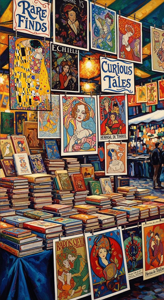 p_chusaengsri's tweet photo. A vibrant market stall displays stacks of colorful books and eye-catching art posters, showcasing a rich variety of artistic styles.
#VibrantMarket #ColorfulBooks #ArtisticPosters #CreativeStall #ArtAndLiterature https://t.co/0dWxpQroW2