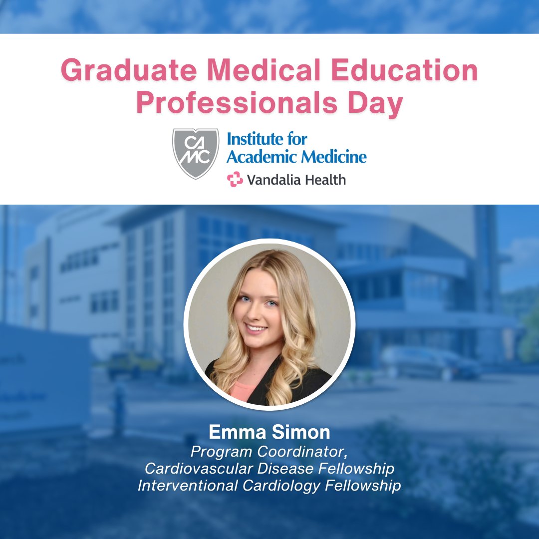 CAMCCardiacIAM's tweet photo. On Graduate Medical Education Professionals Day, we recognize Emma Simon for her outstanding work as program coordinator for the Cardiology department's fellowship programs! https://t.co/ynkodiqDKu