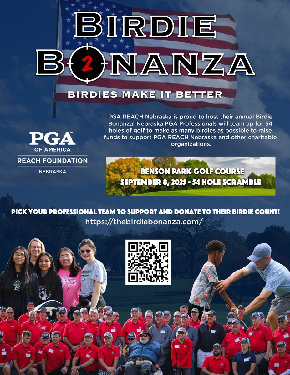 PGAREACHNeb's tweet photo. The 3rd Annual Birdie Bonanza is officially set!

The event brings together @NebraskaPGA Professionals in an effort to raise funds for our Foundation and other charities. 🙌

Pick a team to support and pledge an amount towards their birdie count.

���� https://t.co/qJjHlG7ADJ https://t.co/ew2fzfVKtl