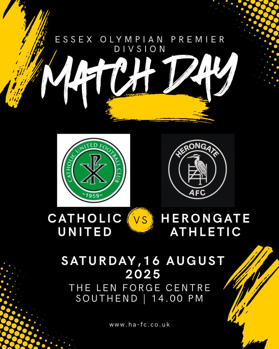 🟡⚫️ Game 2 of the season! The lads hit the road to face <a href="/CatholicUtdFC/">Catholic United FC</a> at SS2 6UH, while the Reserves play a home friendly at The Gate, CM13 3PU. Let’s keep the momentum rolling 💪 #UpTheGate #HerongateAthletic <a href="/eofl/">eofl</a>