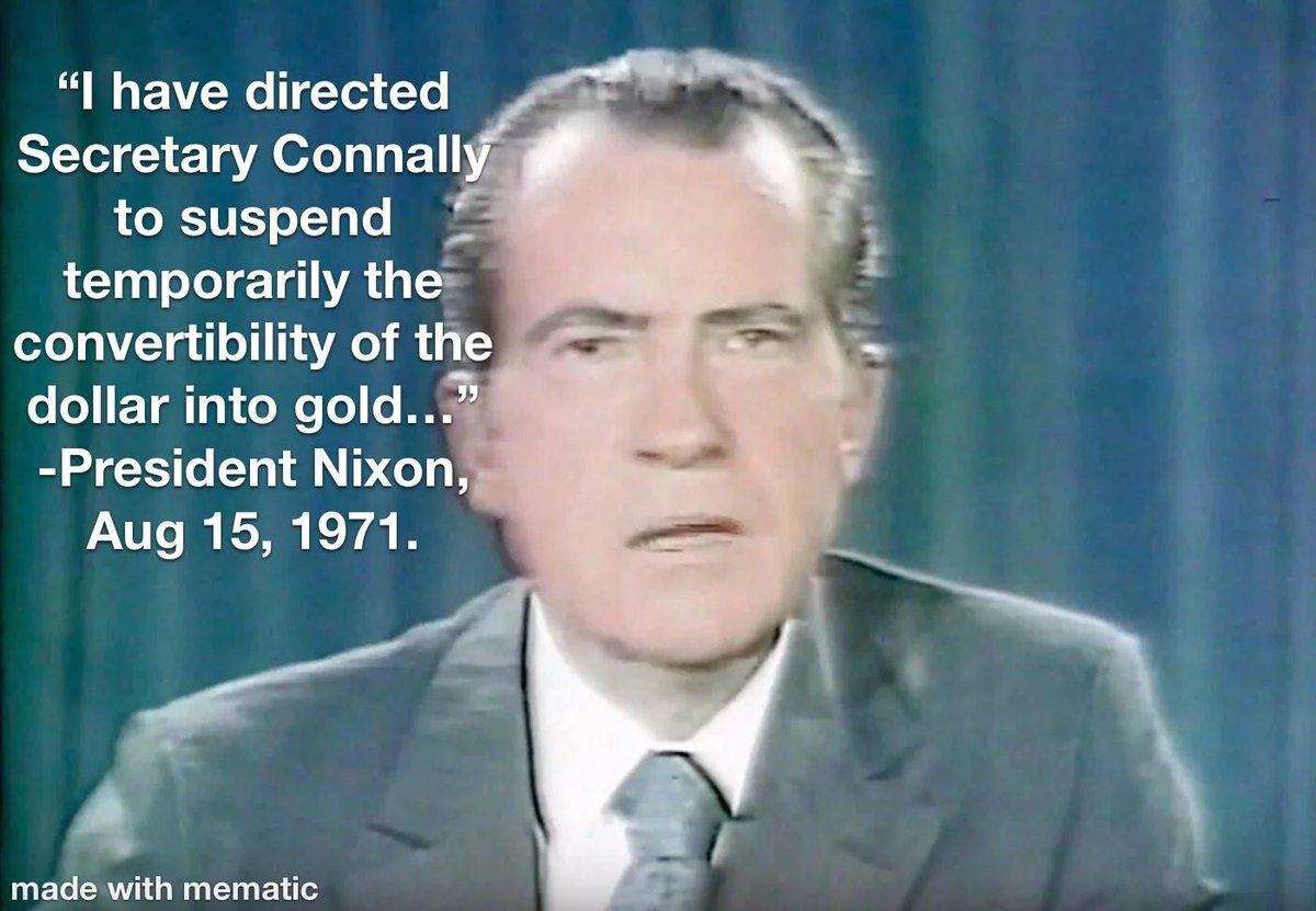 sprackleton's tweet photo. Today is "Death of the Gold Standard" Day! ☠️ On this day in 1971, Nixon announced the suspension of the US dollar's convertibility into gold, effectively ending the Bretton Woods system. Celebrate by stacking and zapping sats. Be the change you want to see in the world. 🌎 https://t.co/vK8SJYZNEH