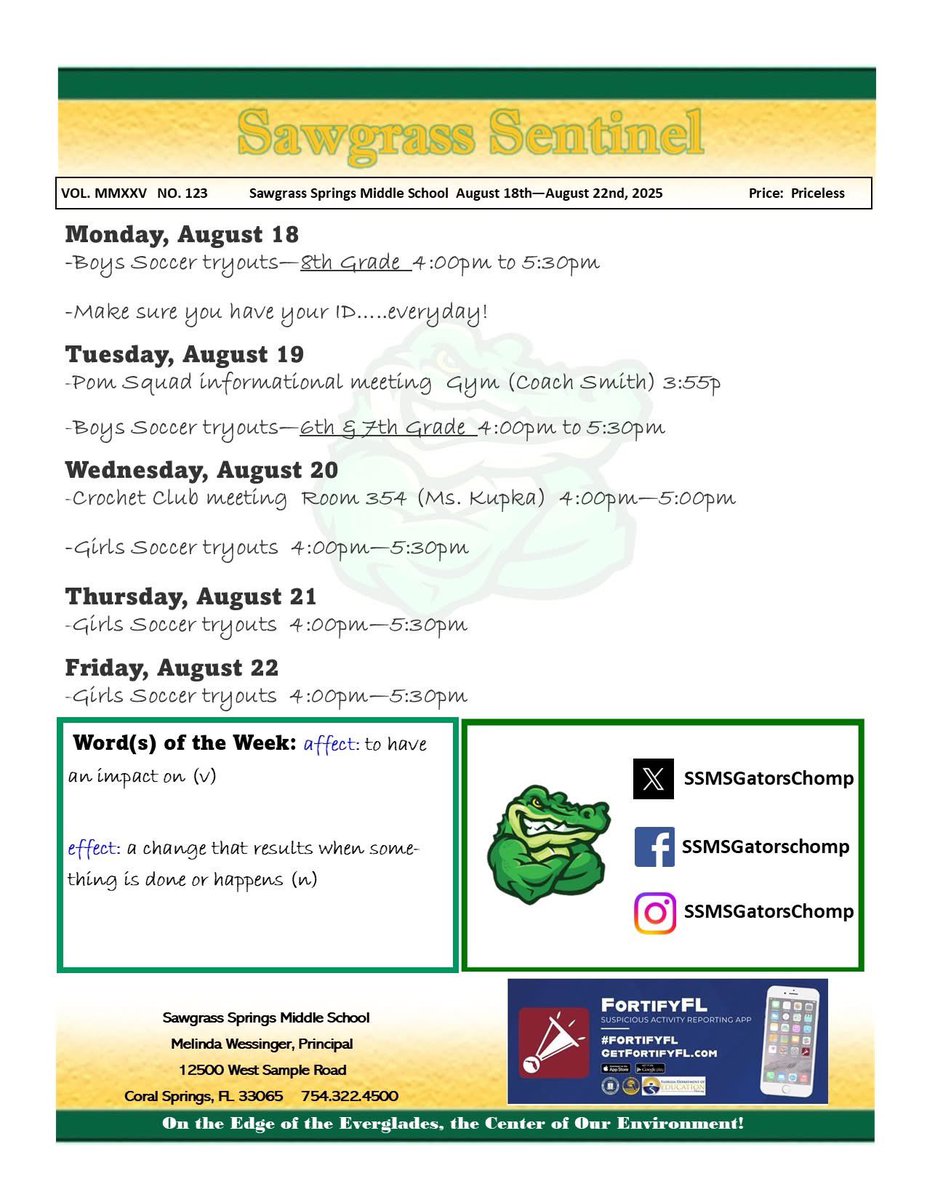 Sawgrass Sentinel for this week
