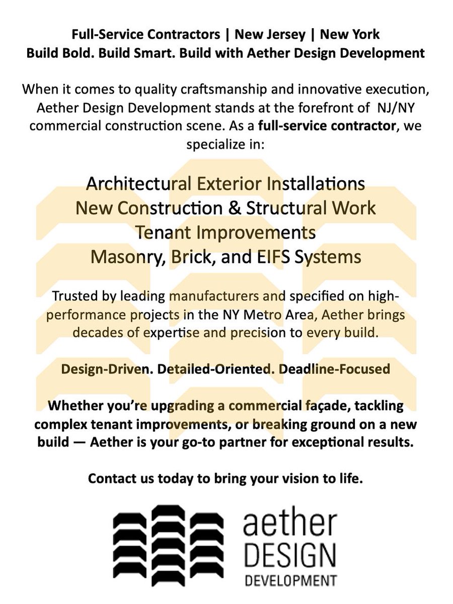 aetherdesignlab's tweet image. #FullServiceContractors #CommercialConstruction #NewConstruction #TenantImprovements #ArchitecturalExteriors #Design #EIFS #Masonry #NJConstruction #NYConstruction #MultiFamily #Condos #LuxuryResidential